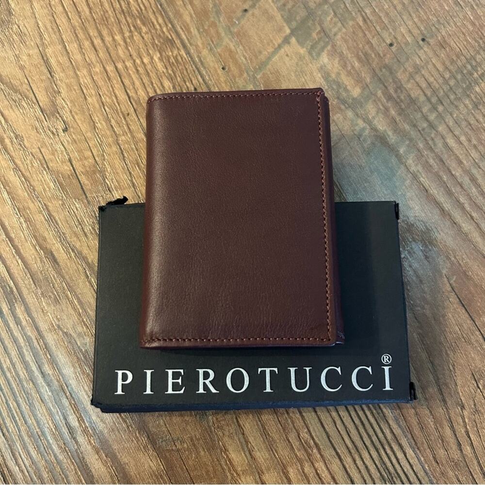 Pierotucci Italian Trifold Leather Wallet Brown